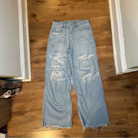 American Eagle Outfitters Light Blue Distressed Flare Jeans - Picture 1 of 5